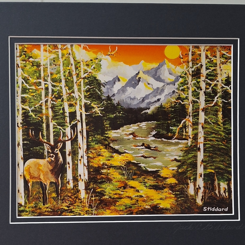Alaska Birch Tree Landscape Painting by Jack E. Stiddard 8x10 Photo 11x14 Mat